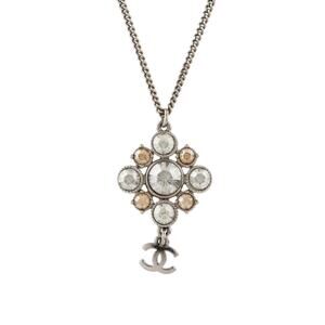 Chanel Silver-tone Strass CC Logo Dangle Pendant Necklace